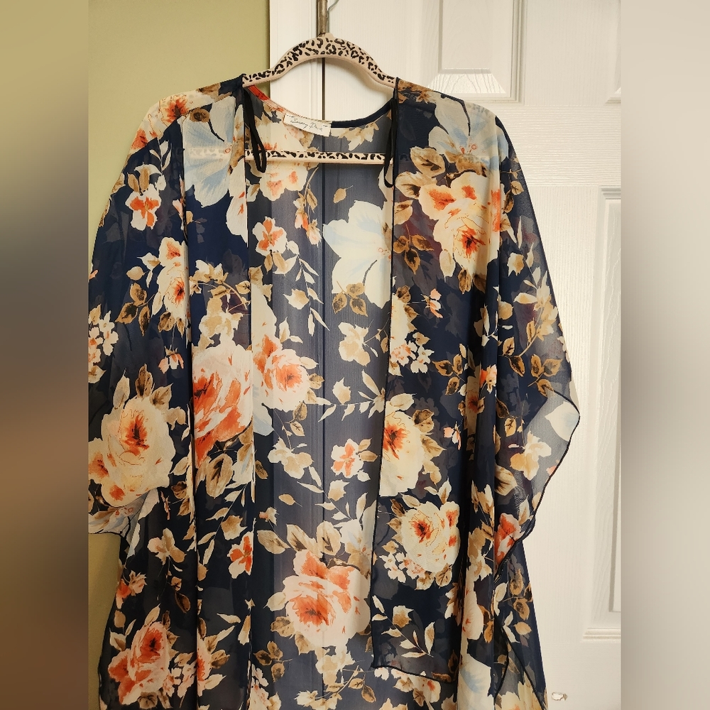Women's Blue Flowered Kimono